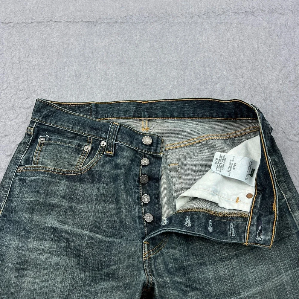 Levis 501 Jeans Men's 32x32 Blue Dark Wash Denim Button Fly Straight Leg Red Tab